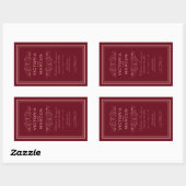 Red Wedding Wine Bottle Monogram Fevor Labels Rechteckiger Aufkleber (Blatt)