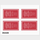 Red Wedding Wine Bottle Monogram Fevor Labels Rechteckiger Aufkleber (Blatt)