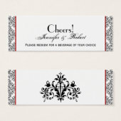 Red Wedk Drink Ticket für Schwarz und Weiß Damask (Vorne & Hinten)