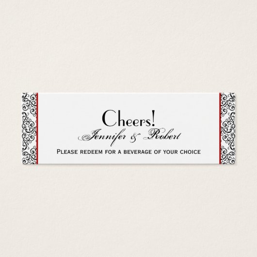 Red Wedk Drink Ticket für Schwarz und Weiß Damask (Vorderseite)