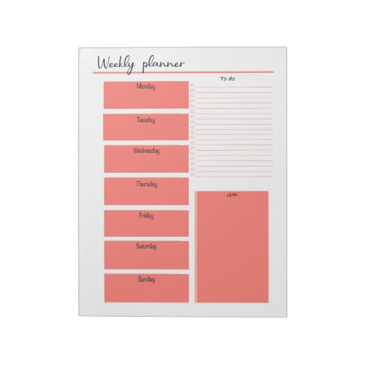 Red Weekekly Planner Notepad Notizblock (Rotiert)