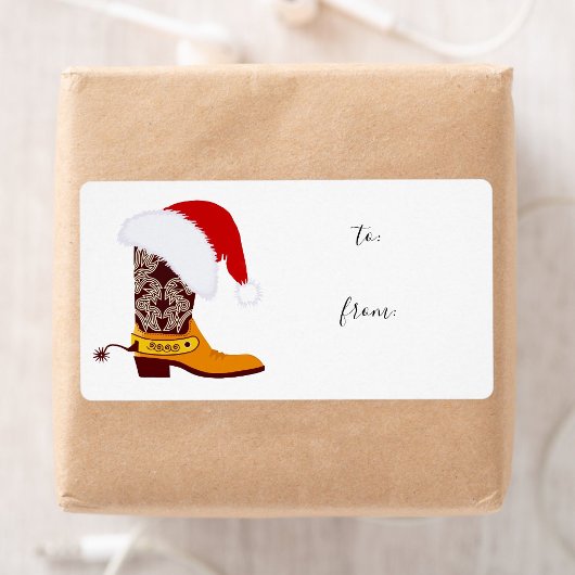 Red Weihnachtsmannmütze Cowboy Boot Geschenk Tag A Adressaufkleber