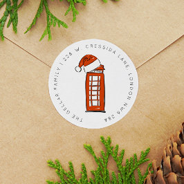 Red Weihnachtsmannmütze London Telefonbox Rücksend Runder Aufkleber