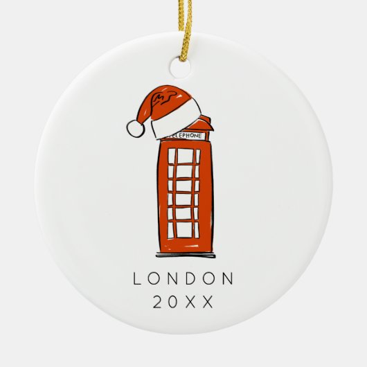 Red Weihnachtsmannmütze London Telefone Weihnachts Keramik Ornament (Vorne)