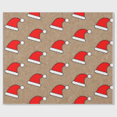 Red Weihnachtsmannmütze Pattern auf rustikalem Kra Geschenkpapier (Flach)