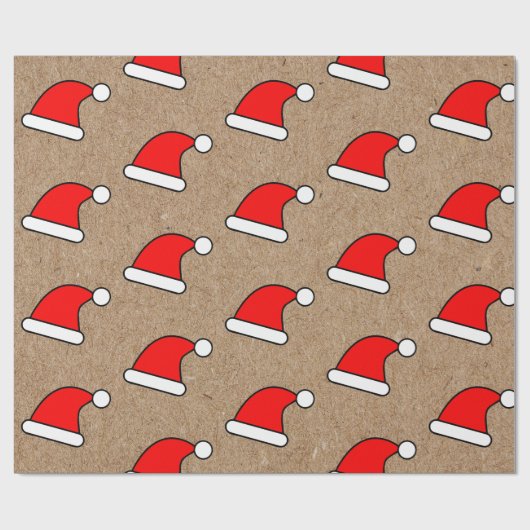 Red Weihnachtsmannmütze Pattern auf rustikalem Kra Geschenkpapier (Flach)