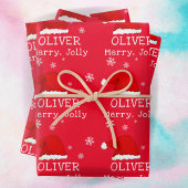 Red Weihnachtsmannmütze Snowflake Merry Jolly Kids Geschenkpapier Set