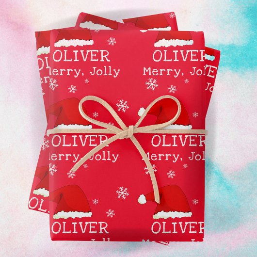 Red Weihnachtsmannmütze Snowflake Merry Jolly Kids Geschenkpapier Set