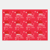 Red Weihnachtsmannmütze Snowflake Merry Jolly Kids Geschenkpapier Set (Vorderseite 2)