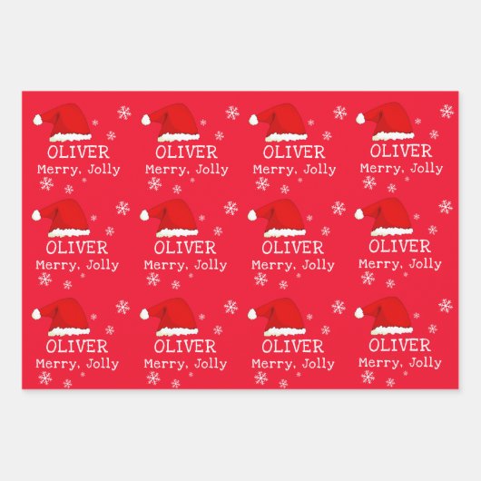 Red Weihnachtsmannmütze Snowflake Merry Jolly Kids Geschenkpapier Set (Vorderseite 2)