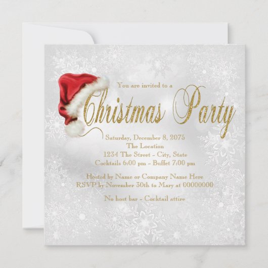 Red Weihnachtsmannmütze Snowflake Weihnachten Part Einladung (Vorderseite)