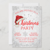 Red Weihnachtsmannmütze Snowflake Weihnachts-Party Einladung (Vorderseite)