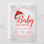 Red Weihnachtsmannmütze Snowflake Weihnachtsdusche Einladung (Vorderseite)