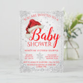 Red Weihnachtsmannmütze Snowflake Weihnachtsdusche Einladung (Stehend Vorderseite)