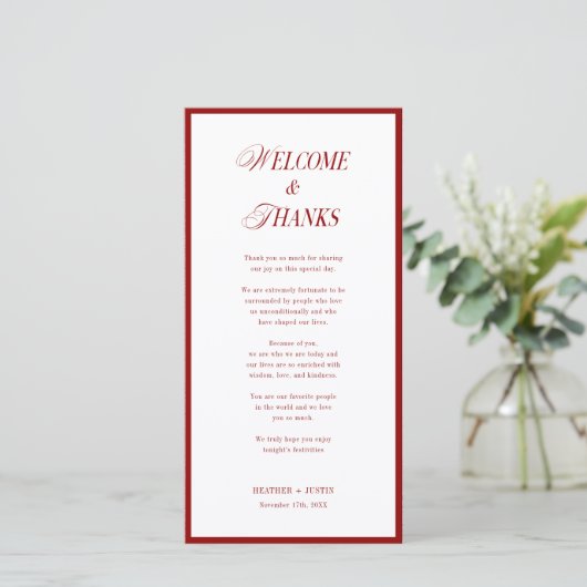Red Welcome and Danke Classic Wedding (Stehend Vorderseite)