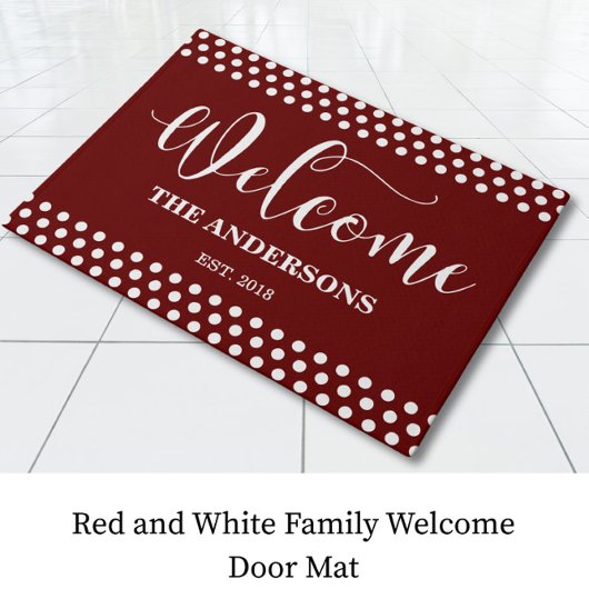 Red Welcome Family Door Mat Fußmatte