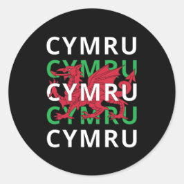 Red Welsh Dragon Cymru Wiederholung Text Wales Roo Runder Aufkleber