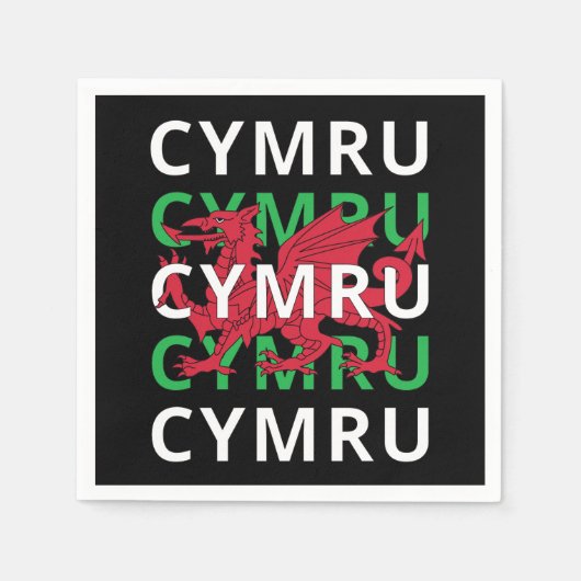 Red Welsh Dragon Cymru Wiederholung Text Wales Roo Serviette (Vorderseite)