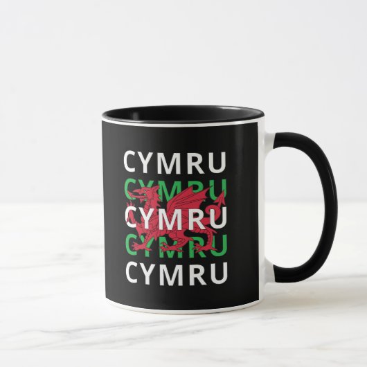 Red Welsh Dragon Cymru Wiederholung Text Wales Roo Tasse (Rechts)
