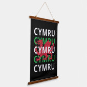 Red Welsh Dragon Cymru Wiederholung Text Wales Roo Wandteppich Mit Holzrahmen (Gewinkelt)