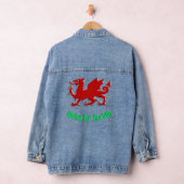 Red Welsh Dragon mit Wales für Win Text Jeansjacke (Hangar)