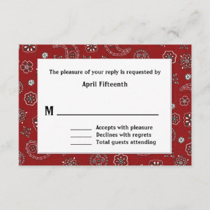 Red Western Bandana Custom Wedding RSVP Card Karte