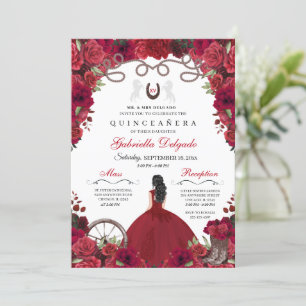 Red Western Charra Princess Ranchero Quinceanera Einladung
