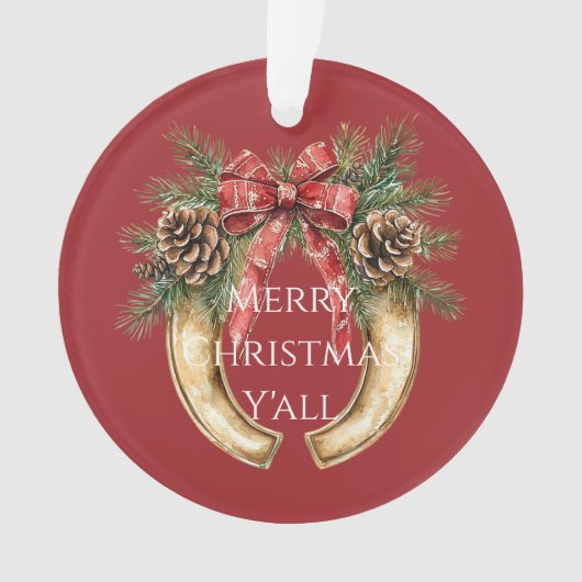 Red Western Gold Horse Shoe Weihnachtsferien Pine  Ornament (Vorderseite)