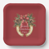 Red Western Gold Horse Shoe Weihnachtsferien Pine  Pappteller (Vorderseite)
