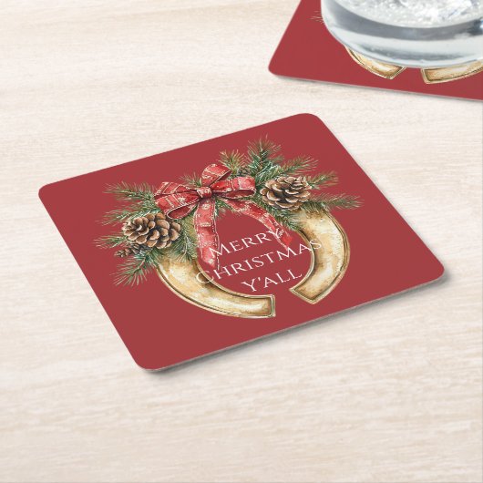 Red Western Gold Horse Shoe Weihnachtsferien Pine Rechteckiger Pappuntersetzer (angewinkelt)