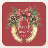 Red Western Gold Horse Shoe Weihnachtsferien Pine Rechteckiger Pappuntersetzer (Vorderseite)