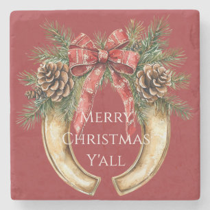 Red Western Gold Horse Shoe Weihnachtsferien Pine  Steinuntersetzer