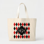 Red WhBlack Harlequin Blk Quatrefolie 3 Monogramm Jumbo Stoffbeutel (Vorne)