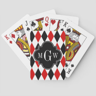 Red WhBlack Harlequin Blk Quatrefolie 3 Monogramm Spielkarten