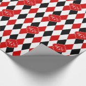 Red WhBlack Harlequin Red Quatrefoil 3 Monogramm Geschenkpapier (Ecke)
