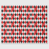 Red WhBlack Harlequin Red Quatrefoil 3 Monogramm Geschenkpapier (Flach)
