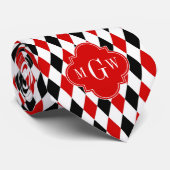 Red WhBlack Harlequin Red Quatrefoil 3 Monogramm Krawatte (Gerollt)