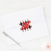 Red WhBlack Harlequin Red Quatrefoil 3 Monogramm Quadratischer Aufkleber (Umschlag)