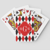 Red WhBlack Harlequin Red Quatrefoil 3 Monogramm Spielkarten (Rückseite)
