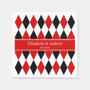 Red WhBlack Harlequin Red Ribbon Name Monogram Serviette