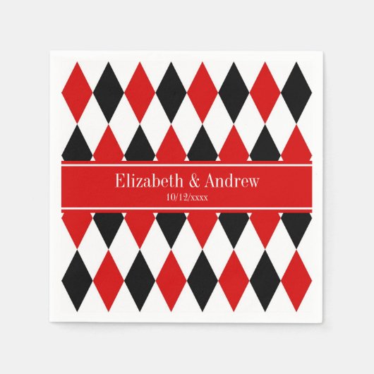 Red WhBlack Harlequin Red Ribbon Name Monogram Serviette (Vorderseite)