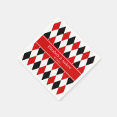 Red WhBlack Harlequin Red Ribbon Name Monogram Serviette (Ecke)