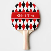 Red WhBlack Harlequin Red Ribbon Name Monogram Tischtennis Schläger (Vorderseite)