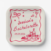 Red Whimsical Beach Junggeselinnen-Abschied Pappteller (Vorderseite)