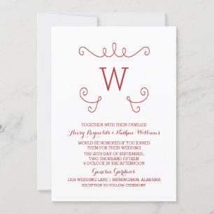 Red Whimsical Blüh Monogram Wedite Einladung