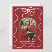 Red Whimsical Bow Frame Foto Weihnachten (Vorderseite)