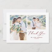 Red Whimsical Calligraphy Foto Collage Wedding Dankeskarte (Vorderseite)