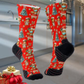 Red Whimsical Christmas Gingerbread Girl Nurse Socken