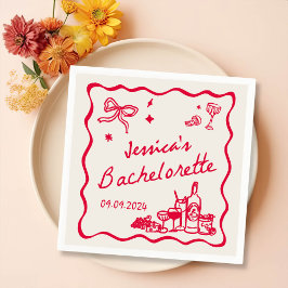 Red Whimsical Cocktail Junggeselinnen-Abschied Serviette