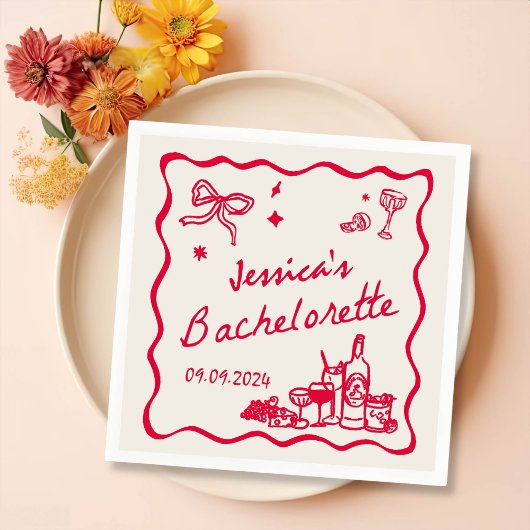 Red Whimsical Cocktail Junggeselinnen-Abschied Serviette